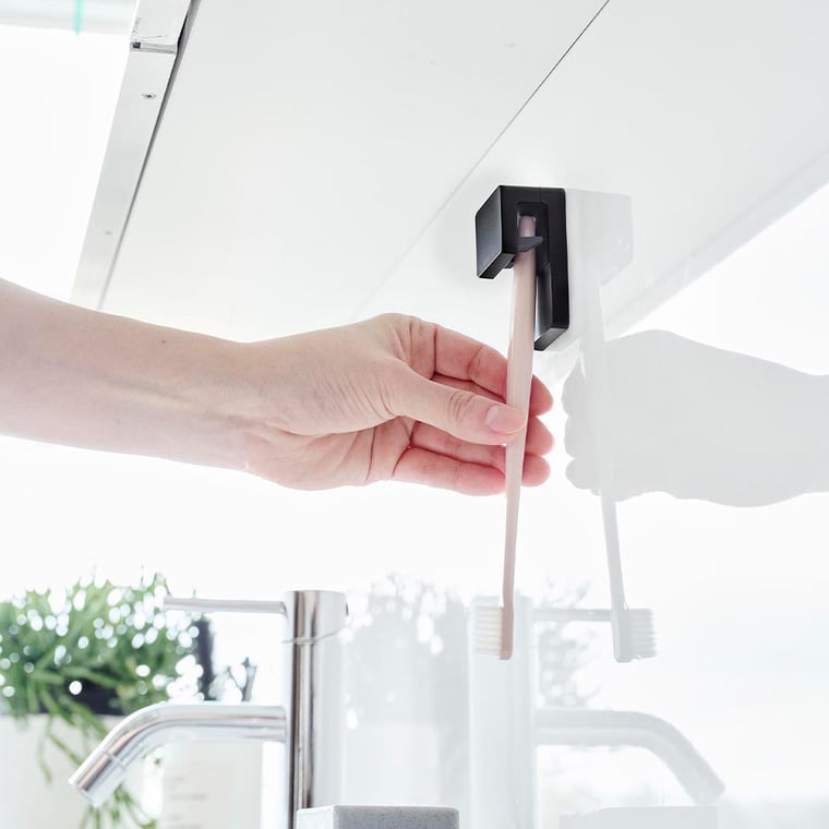 フィルムフック差し込み式歯ブラシ&チューブホルダー タワー W4 2個組 山崎実業 公式 tower 1493 1494 ホワイト ブラック /洗面所 収納 幅4cm