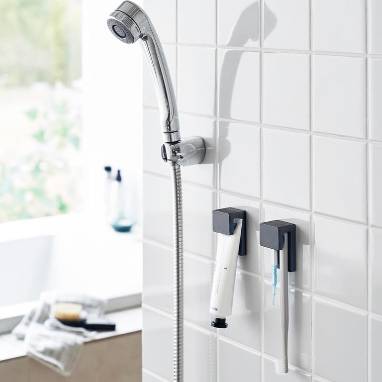 フィルムフック差し込み式歯ブラシ&チューブホルダー タワー W4 2個組 山崎実業 公式 tower 1493 1494 ホワイト ブラック /洗面所 収納 幅4cm