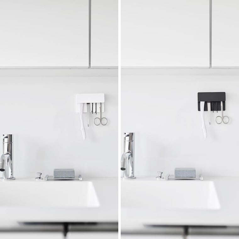 フィルムフック差し込み式歯ブラシ&チューブホルダー タワー W9 山崎実業 公式 tower 1495 1496 ホワイト ブラック