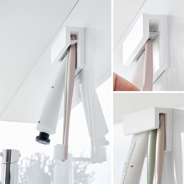 フィルムフック差し込み式歯ブラシ&チューブホルダー タワー W9 山崎実業 公式 tower 1495 1496 ホワイト ブラック