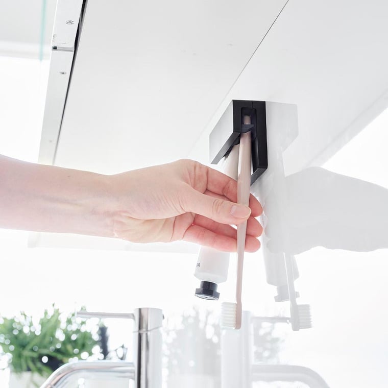 フィルムフック差し込み式歯ブラシ&チューブホルダー タワー W9 山崎実業 公式 tower 1495 1496 ホワイト ブラック