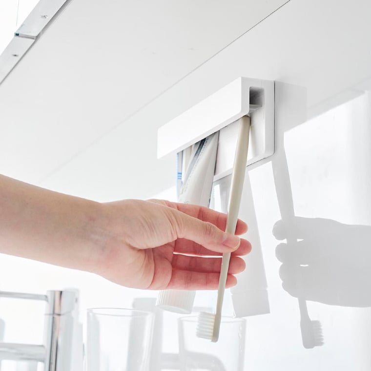 フィルムフック差し込み式歯ブラシ&チューブホルダー タワー W18 山崎実業 公式 tower 1497 1498 ホワイト ブラック