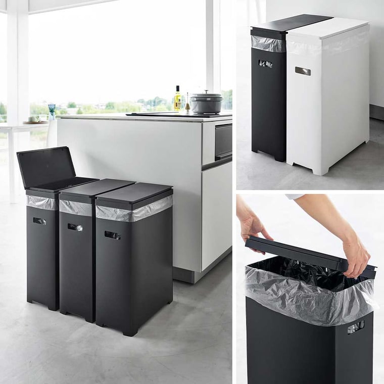 （土・日発送可） スリム蓋付きゴミ箱 タワー 横開きタイプ 山崎実業 公式 tower 1524 1525 ホワイト ブラック / 35L 分別用 送料無料