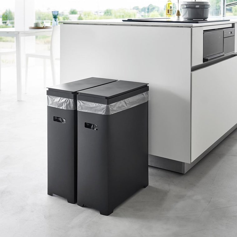 (土・日発送可) スリム蓋付きゴミ箱 タワー 横開きタイプ 2個組 山崎実業 公式 tower 1526 1527 ホワイト ブラック/ 35L 分別用 送料無料