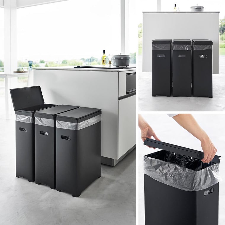 (土・日発送可) スリム蓋付きゴミ箱 タワー 横開きタイプ 2個組 山崎実業 公式 tower 1526 1527 ホワイト ブラック/ 35L 分別用 送料無料