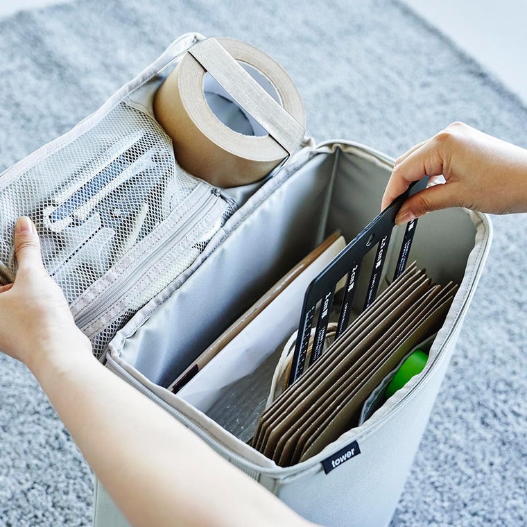 （土・日発送可） フリマ梱包資材収納ボックス タワー 山崎実業 公式 tower 4781 4782 ライトグレー ブラック 送料無料