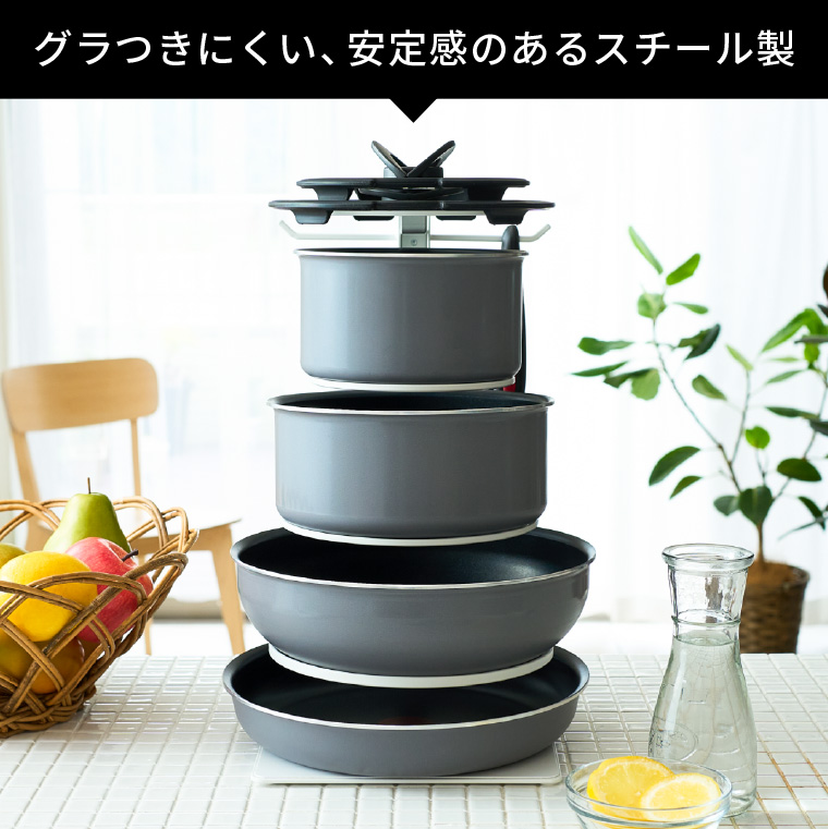 当店限定 tower別注 山崎実業 公式tower 取り出しやすいフライパンラックタワー フライパン収納ラック 5段式 フライパンタワー 8488/8489 送料無料