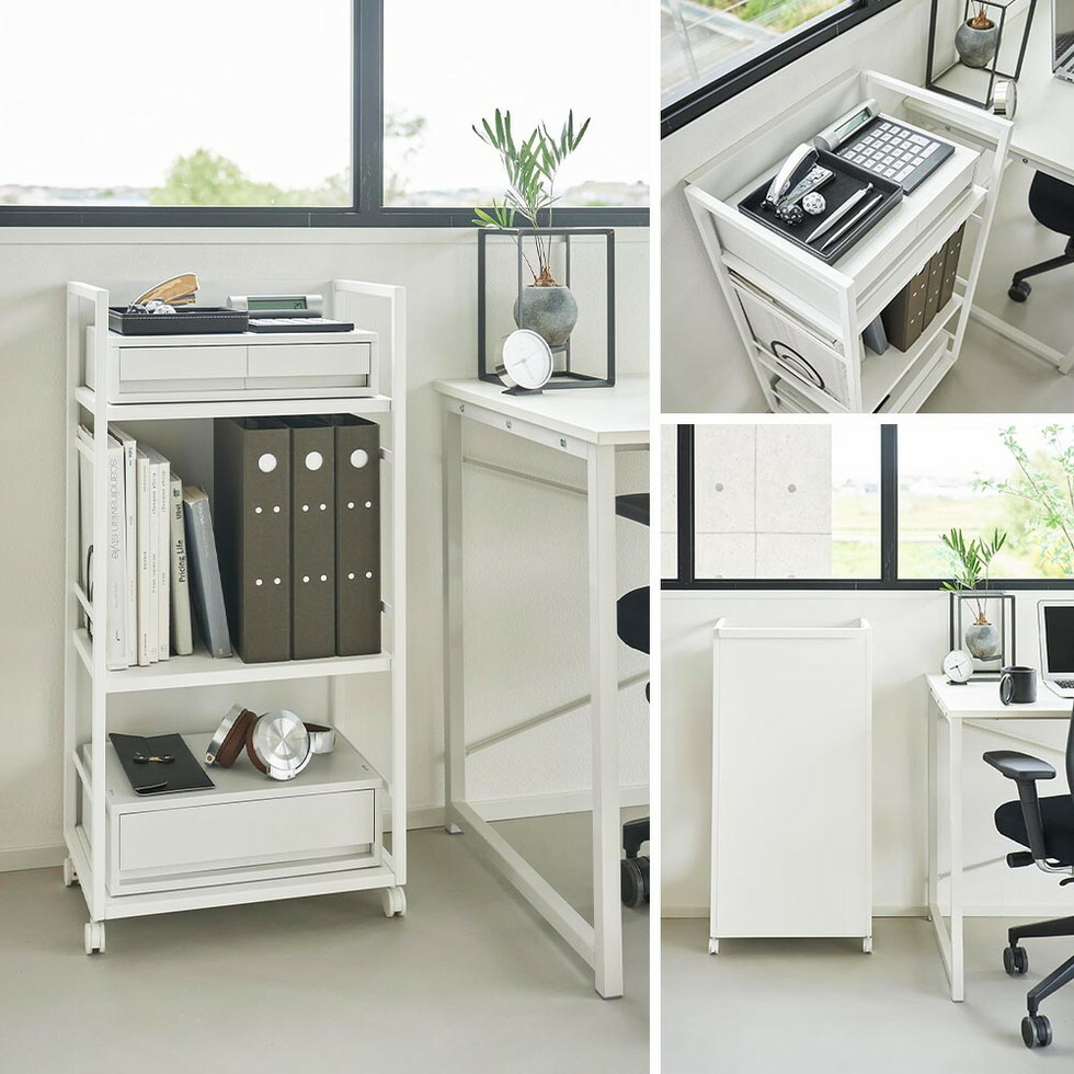 [ 目隠しワゴン タワー L ] 山崎実業 公式 tower 1419 1420 ホワイト ブラック / キャスター付き ワゴン ランドセルラック 学習机 デスク横 書斎 オフィス 収納 フック付き 大容量 3段