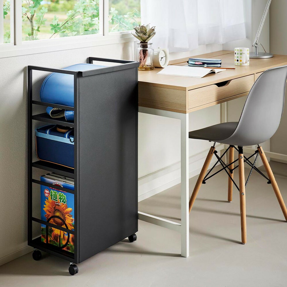 [ 目隠しワゴン タワー L ] 山崎実業 公式 tower 1419 1420 ホワイト ブラック / キャスター付き ワゴン ランドセルラック 学習机 デスク横 書斎 オフィス 収納 フック付き 大容量 3段