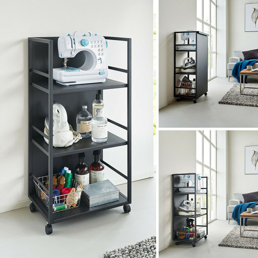 [ 目隠しワゴン タワー L ] 山崎実業 公式 tower 1419 1420 ホワイト ブラック / キャスター付き ワゴン ランドセルラック 学習机 デスク横 書斎 オフィス 収納 フック付き 大容量 3段