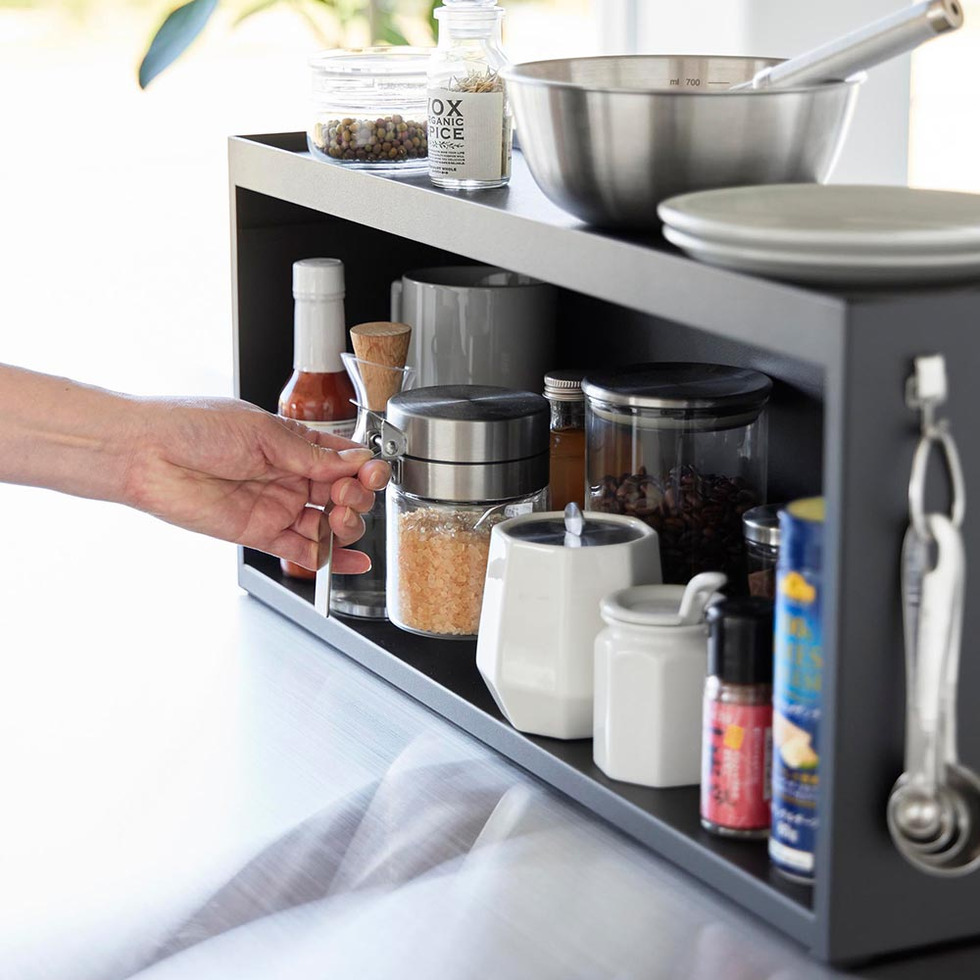 前が開くキッチンカウンター上収納ラック タワー D15 山崎実業 公式 tower 1452 1453 ホワイト ブラック / 奥行き17.7cm 送料無料