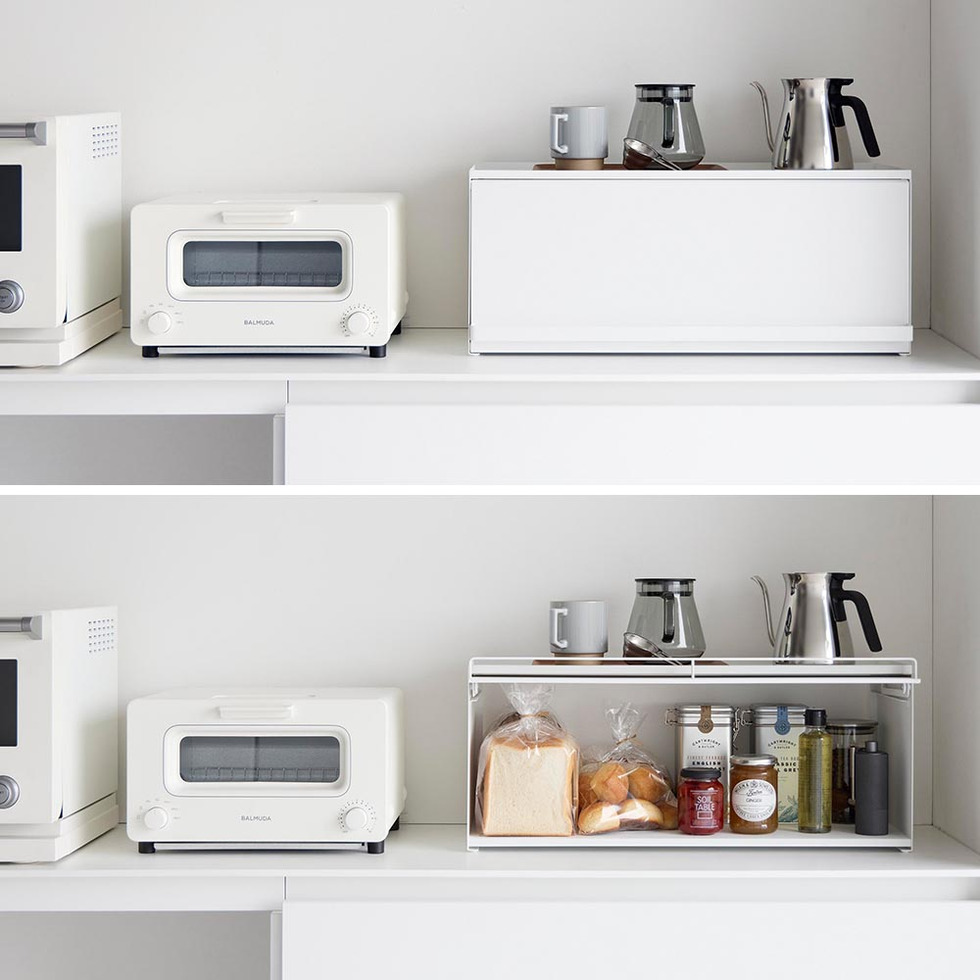 前が開くキッチンカウンター上収納ラック タワー D24 山崎実業 公式 tower 1454 1455 ホワイト ブラック / 奥行き26.7cm 送料無料