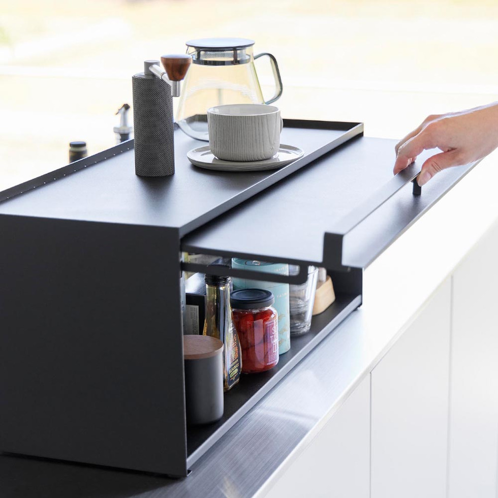 前が開くキッチンカウンター上収納ラック タワー D24 山崎実業 公式 tower 1454 1455 ホワイト ブラック / 奥行き26.7cm 送料無料