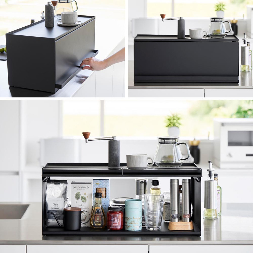 前が開くキッチンカウンター上収納ラック タワー D24 山崎実業 公式 tower 1454 1455 ホワイト ブラック / 奥行き26.7cm 送料無料