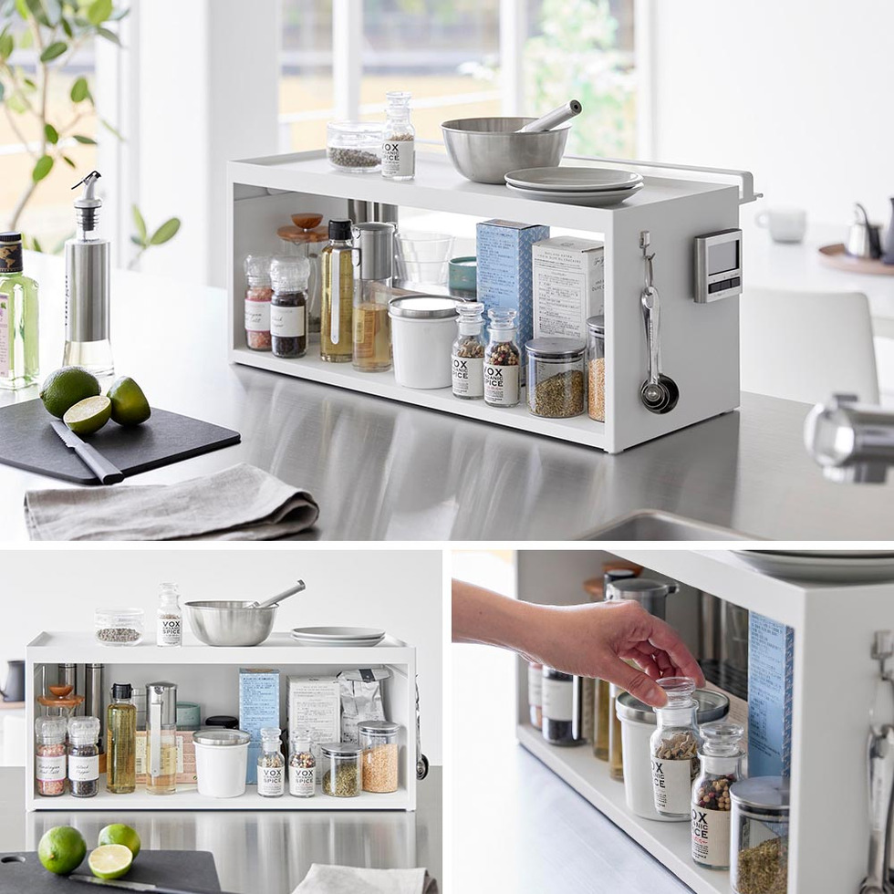 前が開くキッチンカウンター上収納ラック タワー D24 山崎実業 公式 tower 1454 1455 ホワイト ブラック / 奥行き26.7cm 送料無料