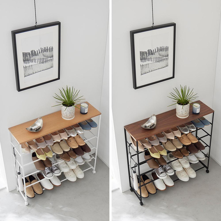 天板付きシューズラック タワー 5段 キャスター付 W90 山崎実業 公式 tower 1465 1466 ホワイト ブラック / 玄関収納 90cm ワイド 送料無料