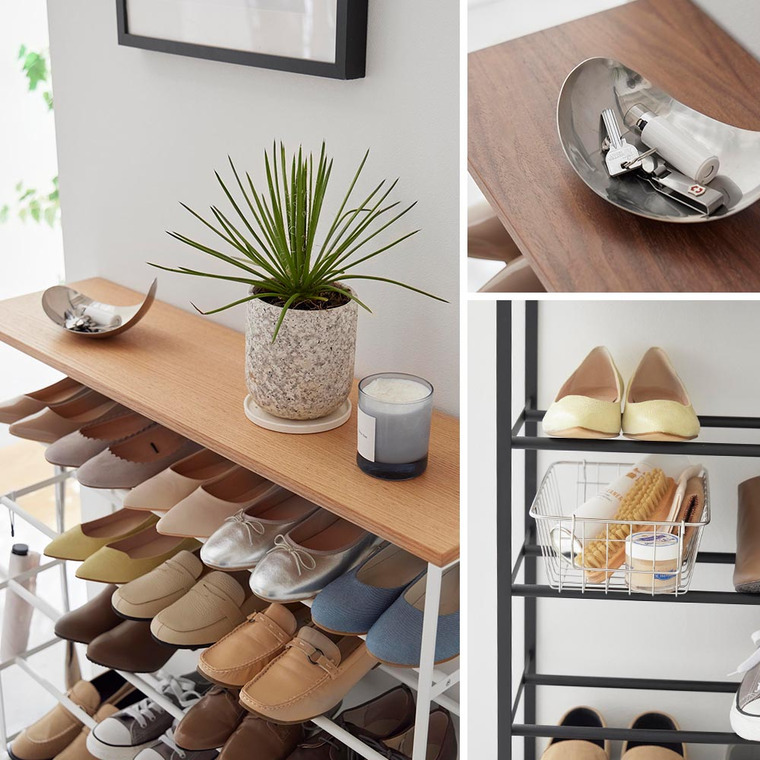 天板付きシューズラック タワー 5段 キャスター付 W90 山崎実業 公式 tower 1465 1466 ホワイト ブラック / 玄関収納 90cm ワイド 送料無料