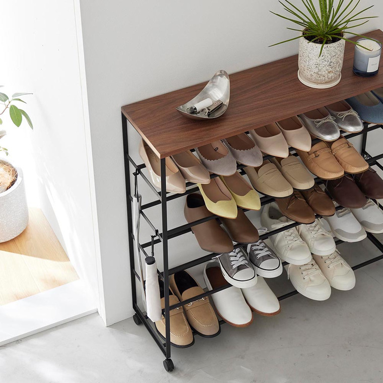 天板付きシューズラック タワー 5段 キャスター付 W90 山崎実業 公式 tower 1465 1466 ホワイト ブラック / 玄関収納 90cm ワイド 送料無料