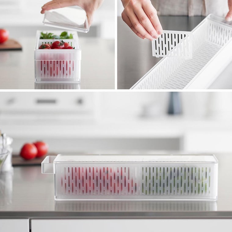 冷蔵庫中ザルボウル タワー 蓋&仕切り付き 山崎実業 公式 tower 1473 1474 ホワイト ブラック