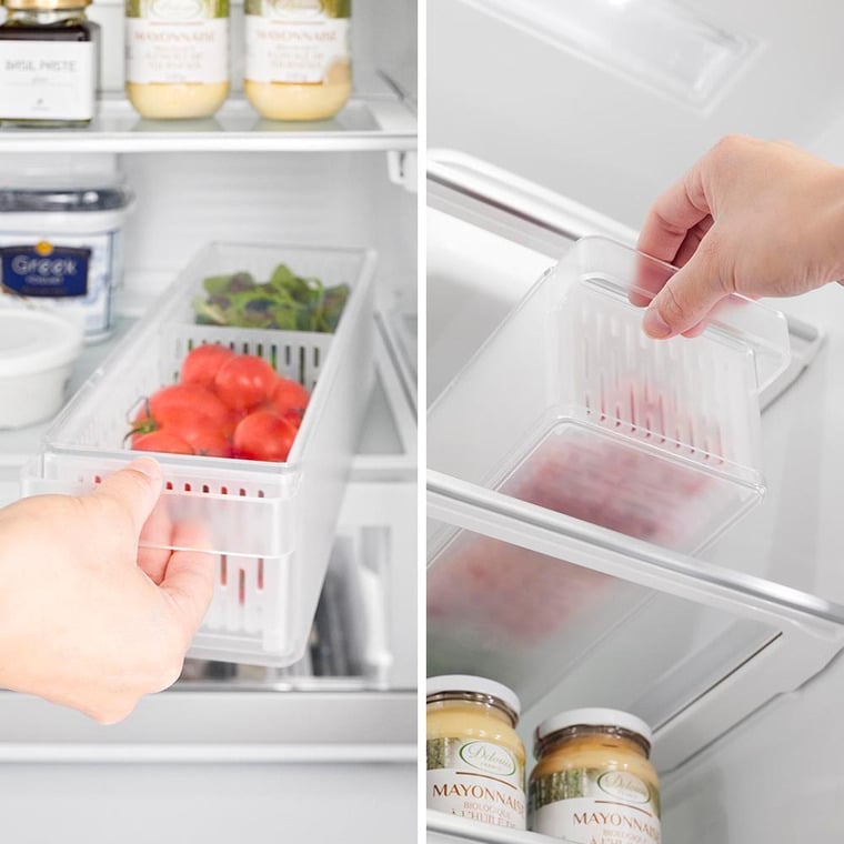 冷蔵庫中ザルボウル タワー 蓋&仕切り付き 山崎実業 公式 tower 1473 1474 ホワイト ブラック