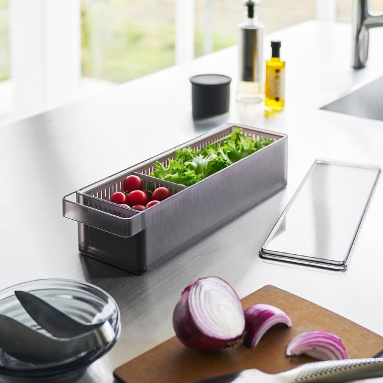 冷蔵庫中ザルボウル タワー 蓋&仕切り付き 山崎実業 公式 tower 1473 1474 ホワイト ブラック