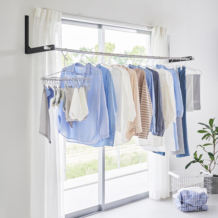 ウォール折り畳み物干し竿ホルダー タワー 2個組 石こうボード壁対応 山崎実業 公式 tower 1921 1922 ホワイト ブラック 送料無料