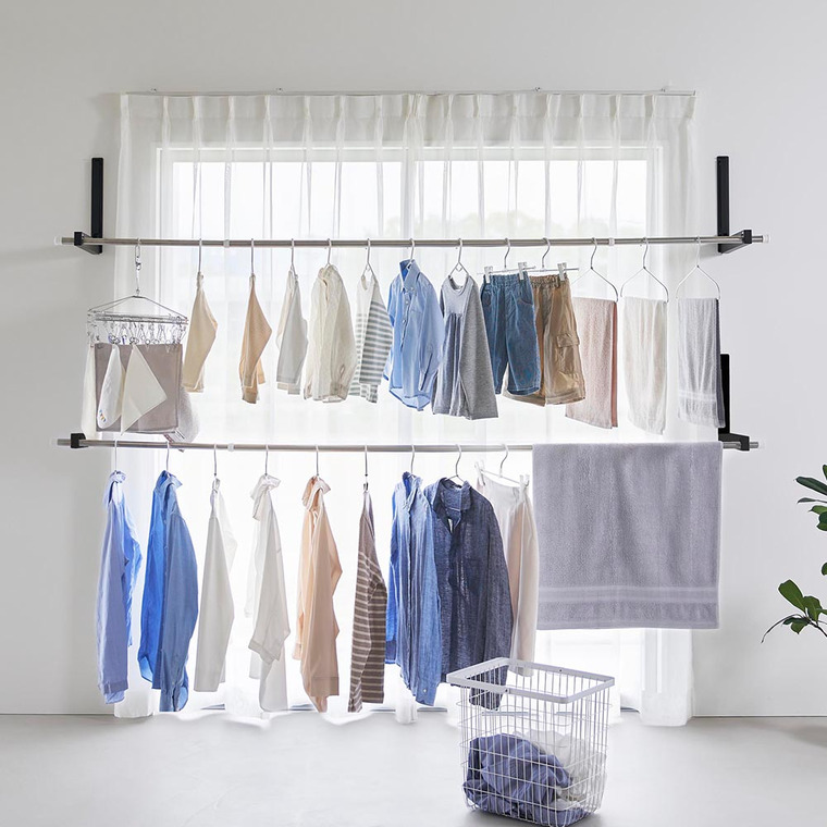 ウォール折り畳み物干し竿ホルダー タワー 2個組 石こうボード壁対応 山崎実業 公式 tower 1921 1922 ホワイト ブラック 送料無料