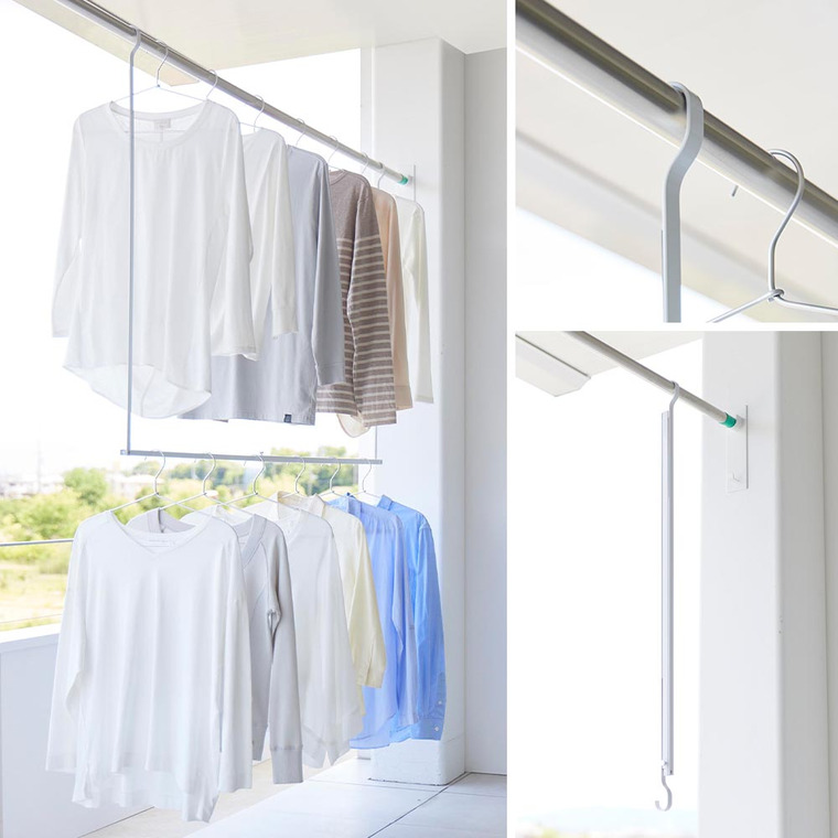 折り畳み伸縮物干し2段ハンガー タワー 山崎実業 公式 tower 1291 1292 ホワイト ブラック 送料無料