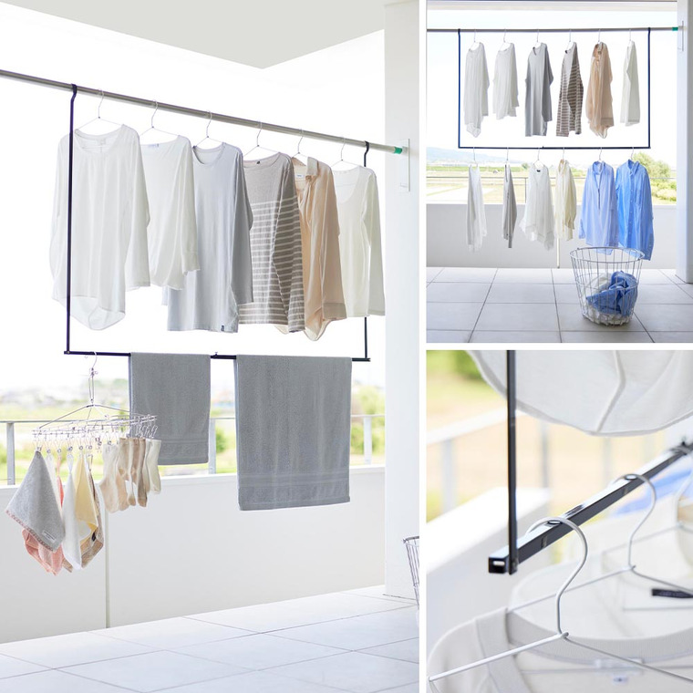 折り畳み伸縮物干し2段ハンガー タワー 山崎実業 公式 tower 1291 1292 ホワイト ブラック 送料無料