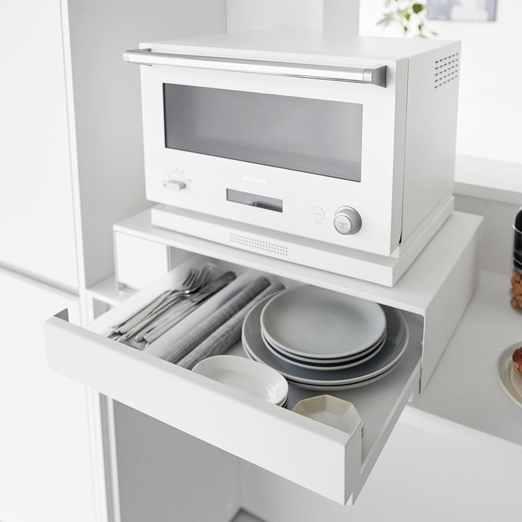 IHクッキングヒーターラック タワー 引き出し&スライドテーブル 山崎実業 公式 tower キッチン 1293 1294 ホワイト ブラック / IH調理器 置き台 送料無料