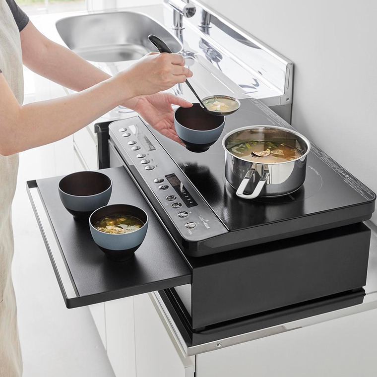 IHクッキングヒーターラック タワー 引き出し&スライドテーブル 山崎実業 公式 tower キッチン 1293 1294 ホワイト ブラック / IH調理器 置き台 送料無料