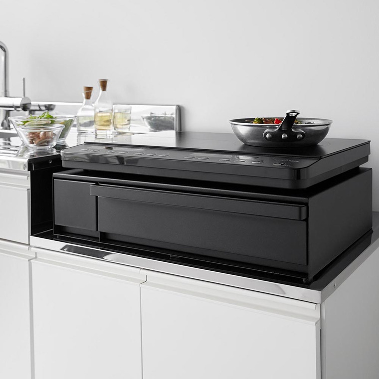 IHクッキングヒーターラック タワー 引き出し&スライドテーブル 山崎実業 公式 tower キッチン 1293 1294 ホワイト ブラック / IH調理器 置き台 送料無料