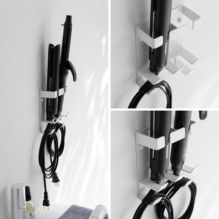 ウォールヘアーアイロンホルダー タワー ダブル 石こうボード壁対応 山崎実業 公式 tower 1347 1348 ホワイト ブラック / ヘアアイロン 収納 2本