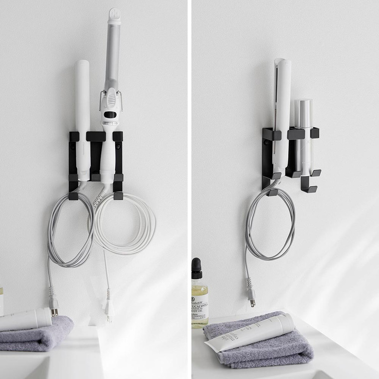 ウォールヘアーアイロンホルダー タワー ダブル 石こうボード壁対応 山崎実業 公式 tower 1347 1348 ホワイト ブラック / ヘアアイロン 収納 2本