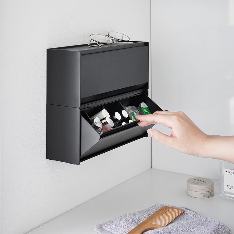 ウォール洗面収納ケース タワー 石こうボード壁対応 山崎実業 公式 tower 1355 1356 ホワイト ブラック / コスメ収納 洗面台 送料無料