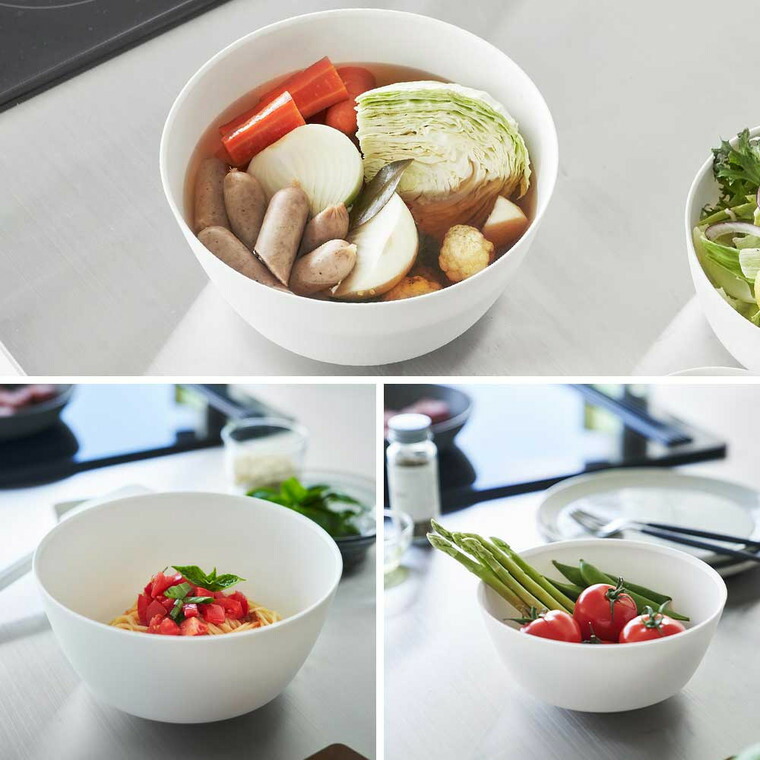 傾けて混ぜやすい調理ボウル タワー 3点セット 電子レンジ対応 山崎実業 公式 tower 1391 1392 ホワイト ブラック / 800ml 1.8L 4L キッチンボウル 送料無料