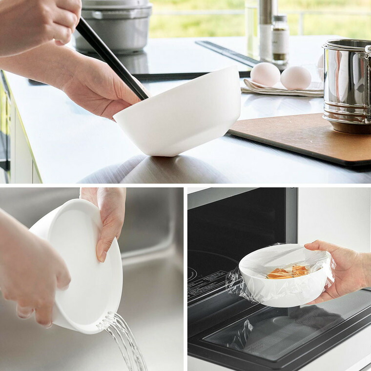 傾けて混ぜやすい調理ボウル タワー 5点セット 電子レンジ対応 山崎実業 公式 tower 1393 1394 ホワイト ブラック / 800ml 1.8L 4L 蓋付き 送料無料