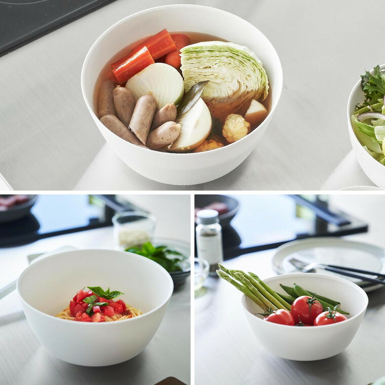 傾けて混ぜやすい調理ボウル タワー 5点セット 電子レンジ対応 山崎実業 公式 tower 1393 1394 ホワイト ブラック / 800ml 1.8L 4L 蓋付き 送料無料