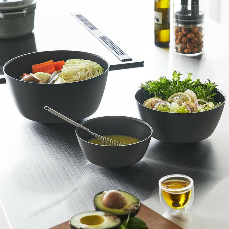 傾けて混ぜやすい調理ボウル タワー 5点セット 電子レンジ対応 山崎実業 公式 tower 1393 1394 ホワイト ブラック / 800ml 1.8L 4L 蓋付き 送料無料