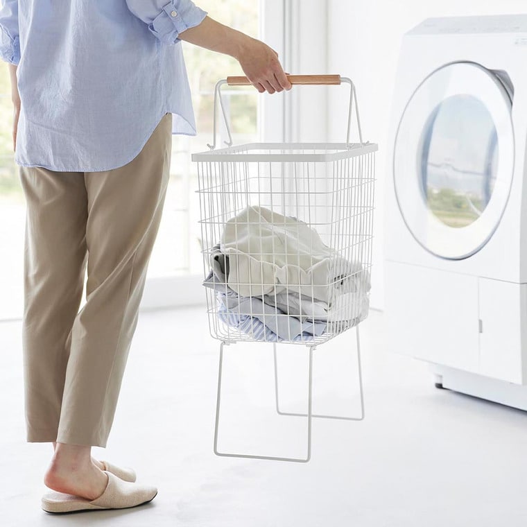 折り畳み脚付きランドリーバスケット トスカ 山崎実業 公式 tosca 1464 ホワイト / 洗濯かご 送料無料