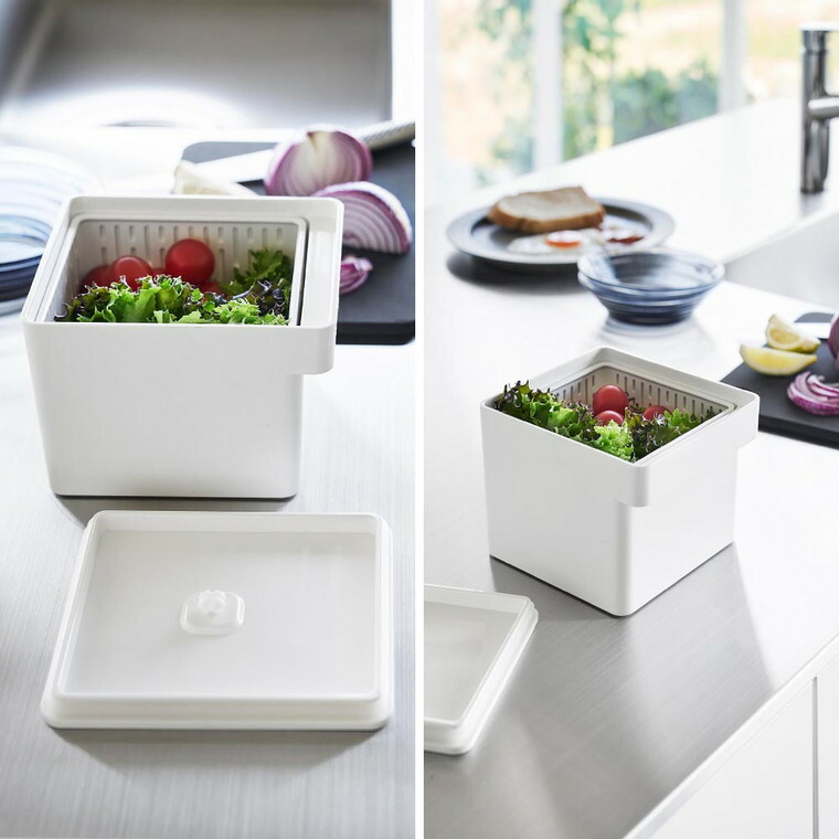 電子レンジ・食洗機対応 ザル付き保存容器 タワー 山崎実業 公式 tower 1.3L 1777 1778 ホワイト ブラック