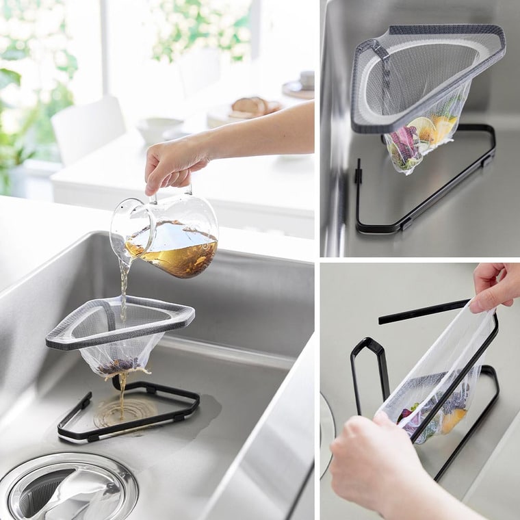 水切りネットが付けられる三角コーナー タワー 山崎実業 公式 tower キッチン 1555 1556 ホワイト ブラック