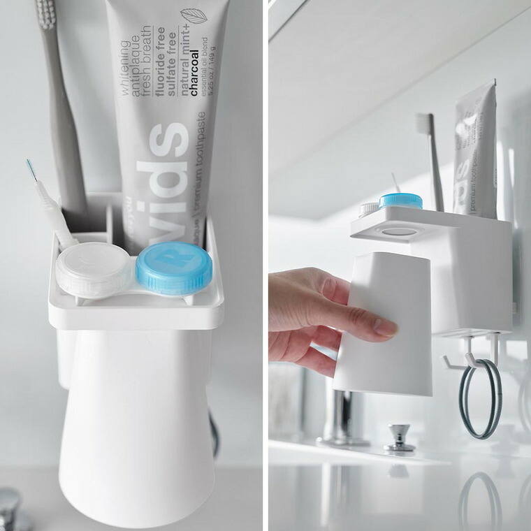 [ フィルムフック1人用歯ブラシホルダー&マグネットタンブラー タワー ] 山崎実業 公式 tower 1295 1296 ホワイト ブラック / マグネットタンブラー うがい コップ 歯ブラシホルダー 歯磨き粉 歯ブラシ スタンド マグネット