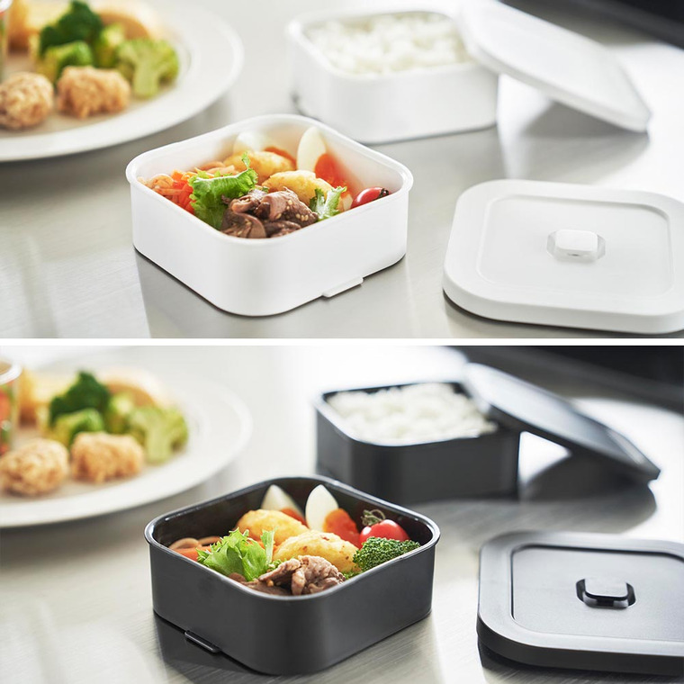 冷凍ごはん容器&バルブ付き密閉ランチボックスセット タワー 山崎実業 公式 tower 1365 1366 ホワイト ブラック / 弁当箱 2段 電子レンジ 冷凍庫 食洗機 OK ザル付き