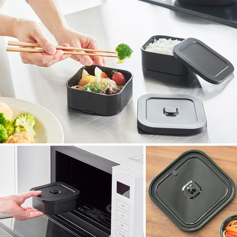 冷凍ごはん容器&バルブ付き密閉ランチボックスセット タワー 山崎実業 公式 tower 1365 1366 ホワイト ブラック / 弁当箱 2段 電子レンジ 冷凍庫 食洗機 OK ザル付き