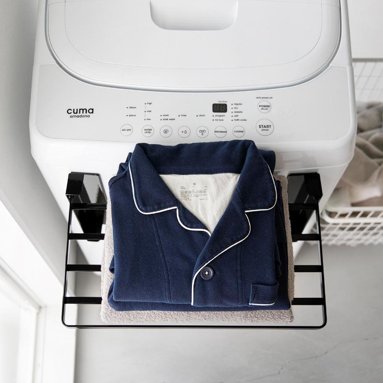 使いやすい高さに開くマグネット洗濯機横折り畳み棚 タワー 山崎実業 公式 tower 10019 10020 ホワイト ブラック 送料無料