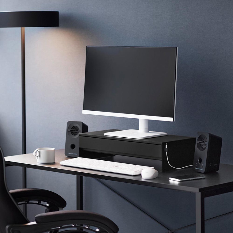 ゲームコントローラーも入る引き出し付きモニター台 タワー 山崎実業 公式 tower 10187 10188 ホワイト ブラック 送料無料