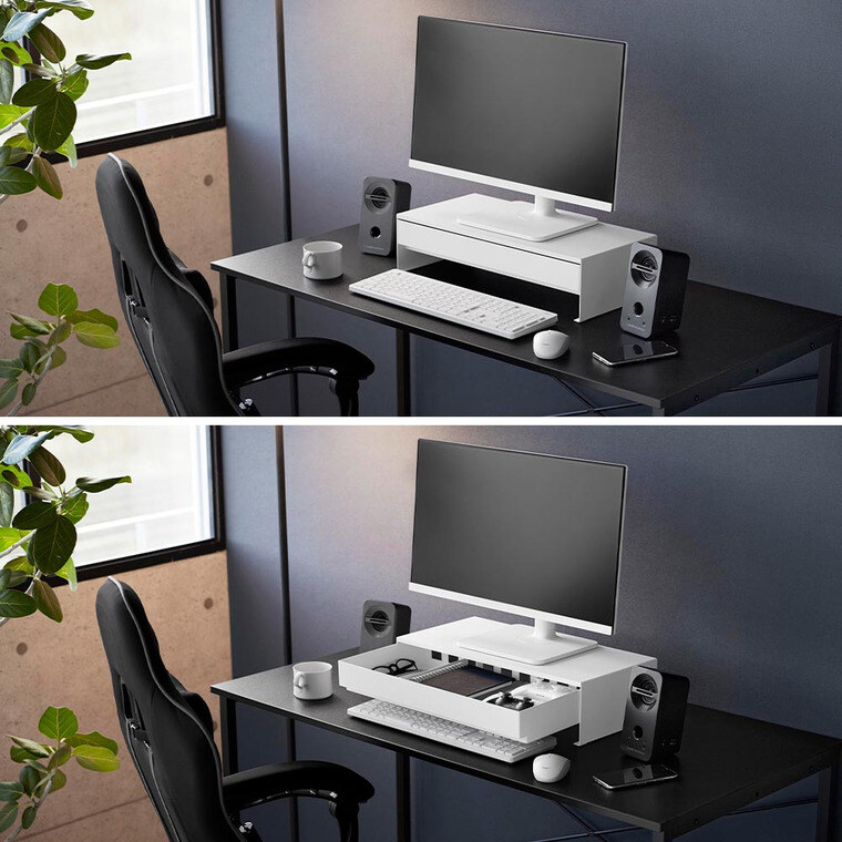 ゲームコントローラーも入る引き出し付きモニター台 タワー 山崎実業 公式 tower 10187 10188 ホワイト ブラック 送料無料