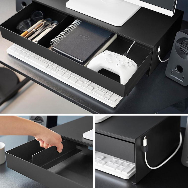 ゲームコントローラーも入る引き出し付きモニター台 タワー 山崎実業 公式 tower 10187 10188 ホワイト ブラック 送料無料