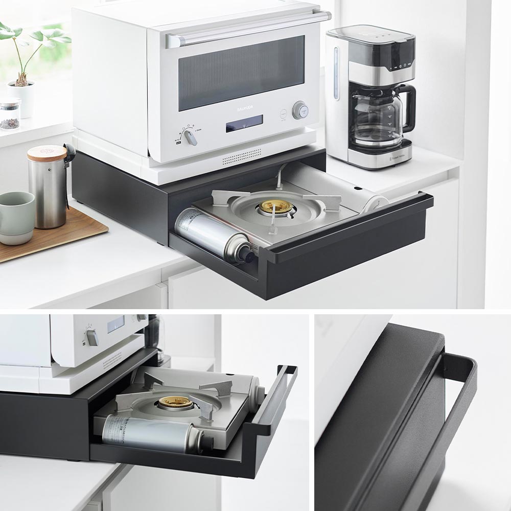 カセットコンロが入る家電下ラック タワー 1段 山崎実業 公式 tower 10197 10198 ホワイト ブラック 送料無料